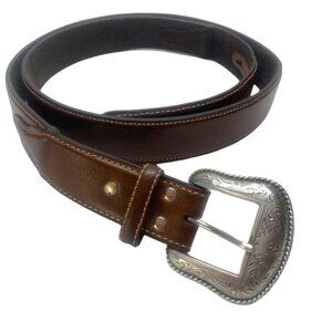 . Nocona Men's Belt Brown Silver Buckle Like New
